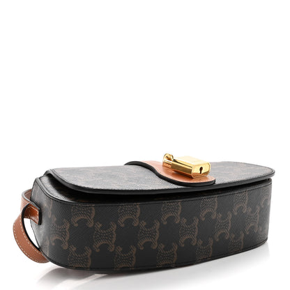 Celine Triomphe Canvas Calfskin Tabou Clutch on Strap Tan 4 of 9