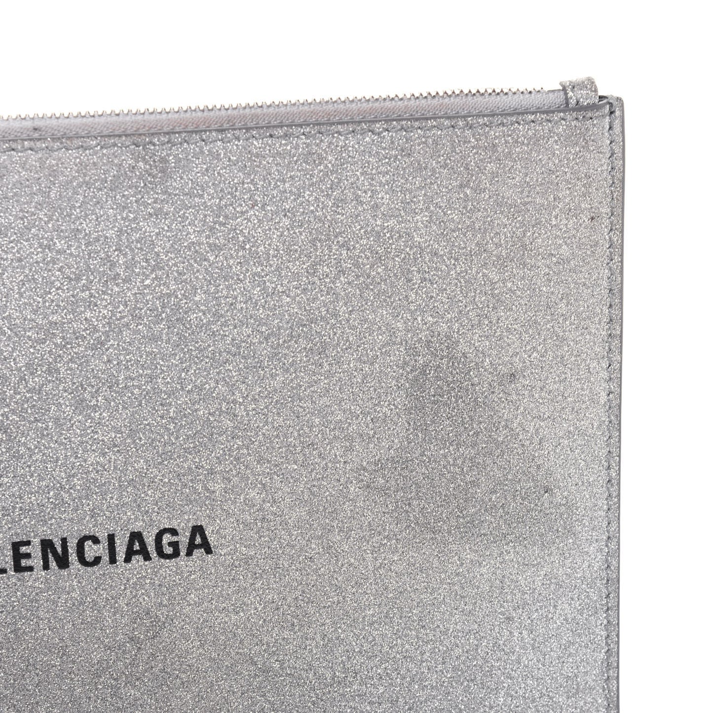 Glitter Calfskin Logo Everyday Pouch M Silver