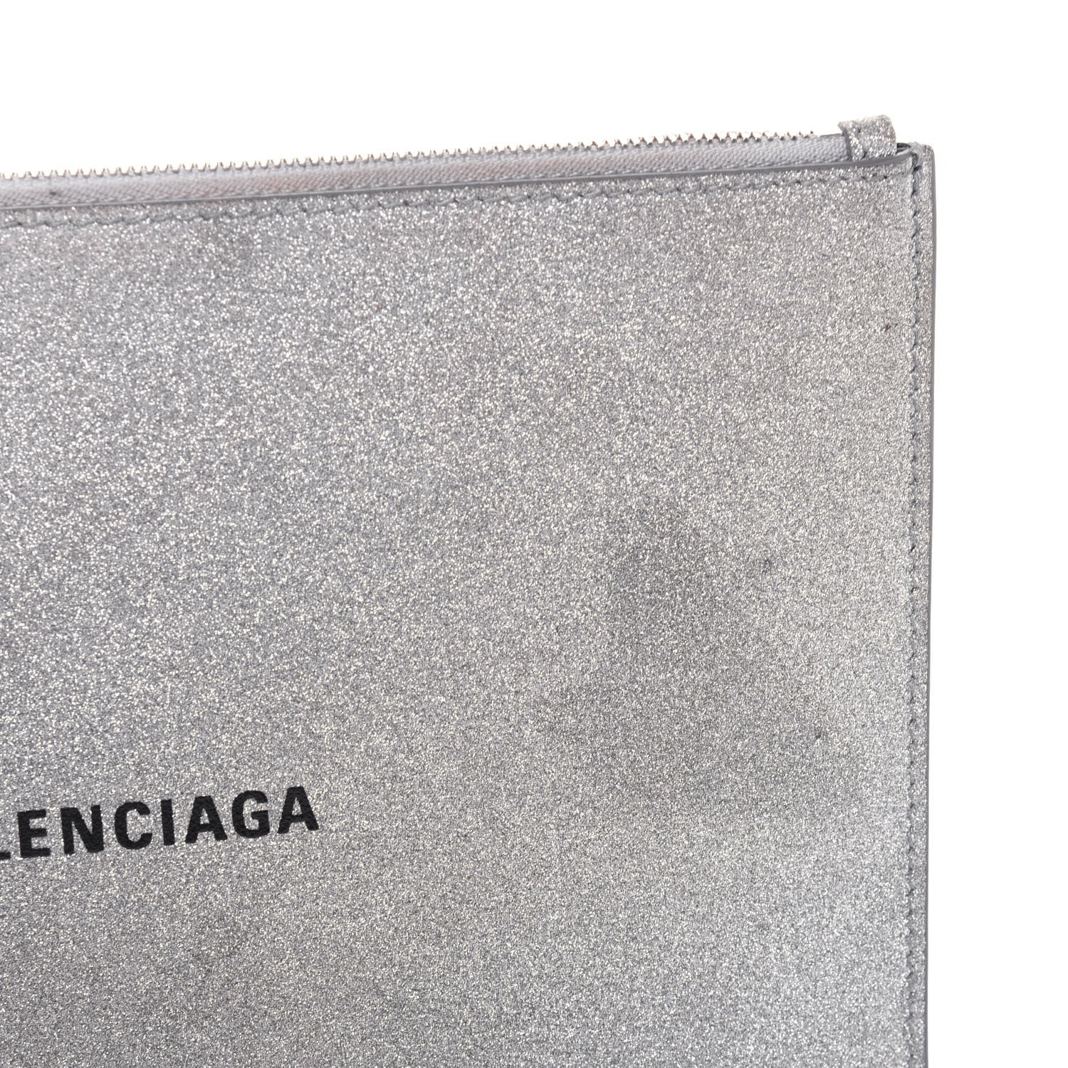 Balenciaga Glitter Calfskin Logo Everyday Pouch M Silver 12 of 13