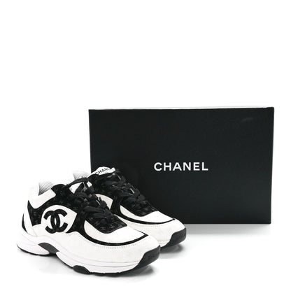 Chanel Nylon Suede Calfskin Printed CC Sneakers 37 Black White 9 of 9