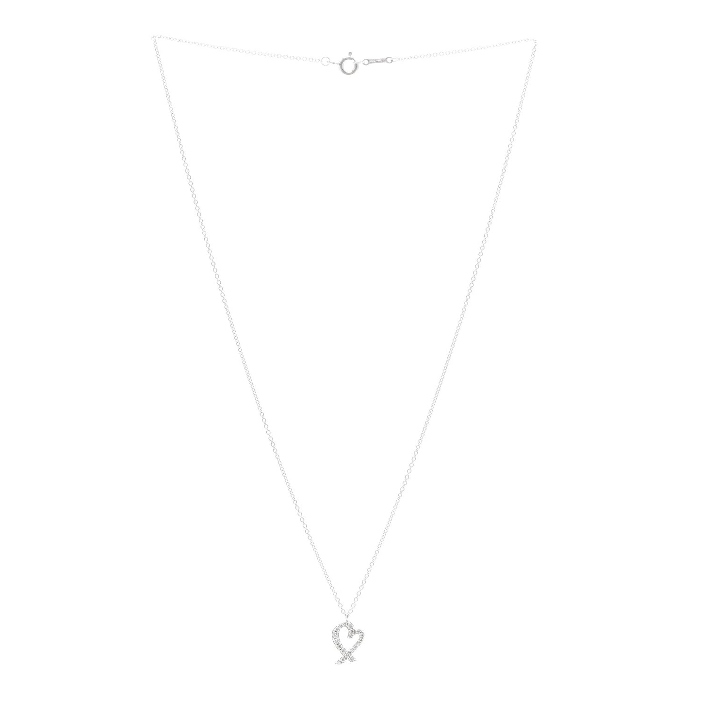 18K White Gold Diamond Mini Paloma Picasso Loving Heart Pendant Necklace