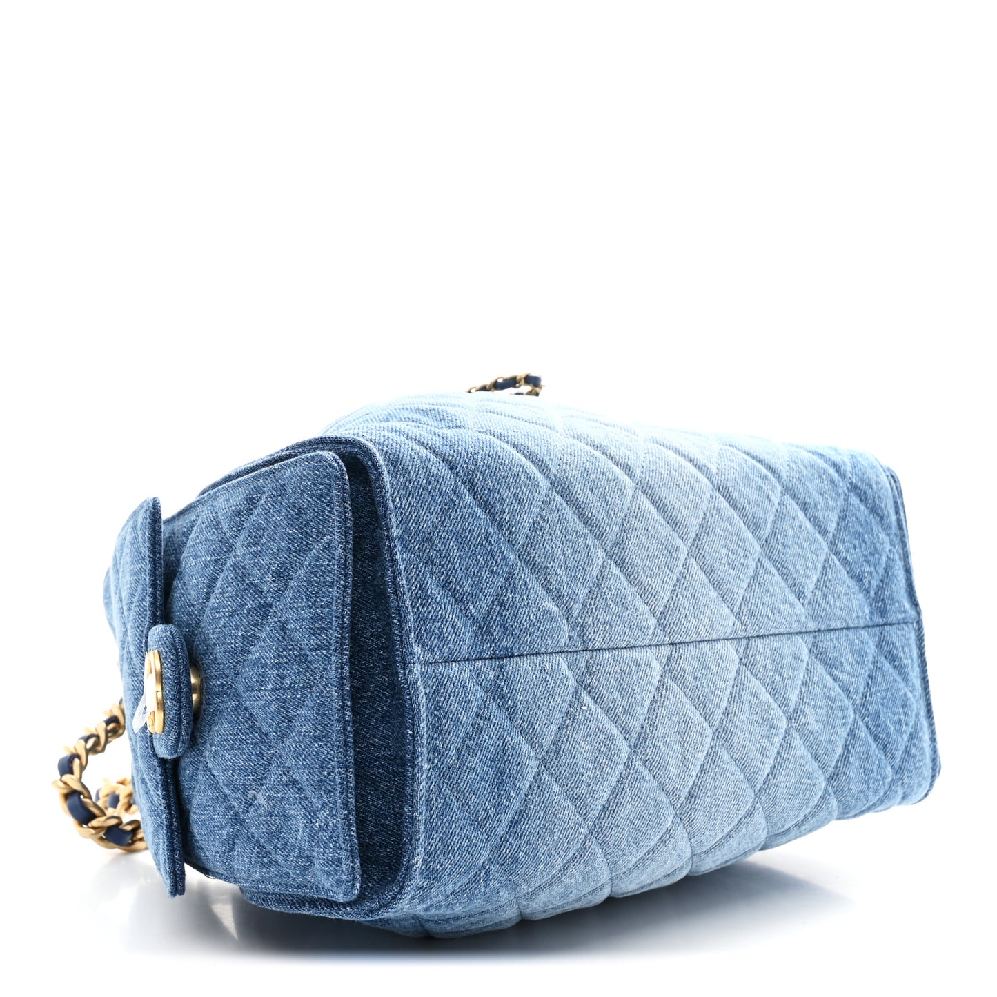 Washed Denim Quilted Small Chanel 25 Handbag Blue