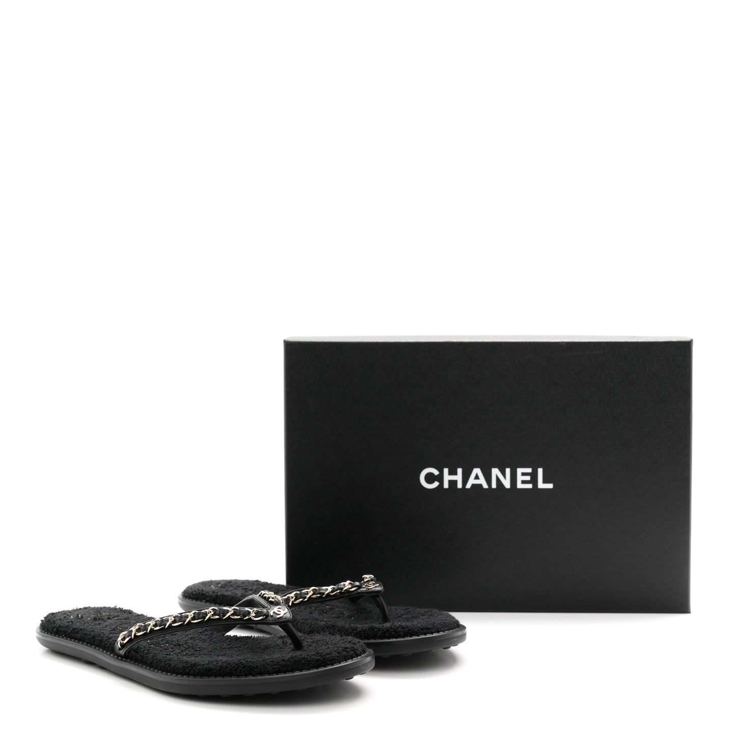 Lambskin CC Chain Thong Sandals 39 Black