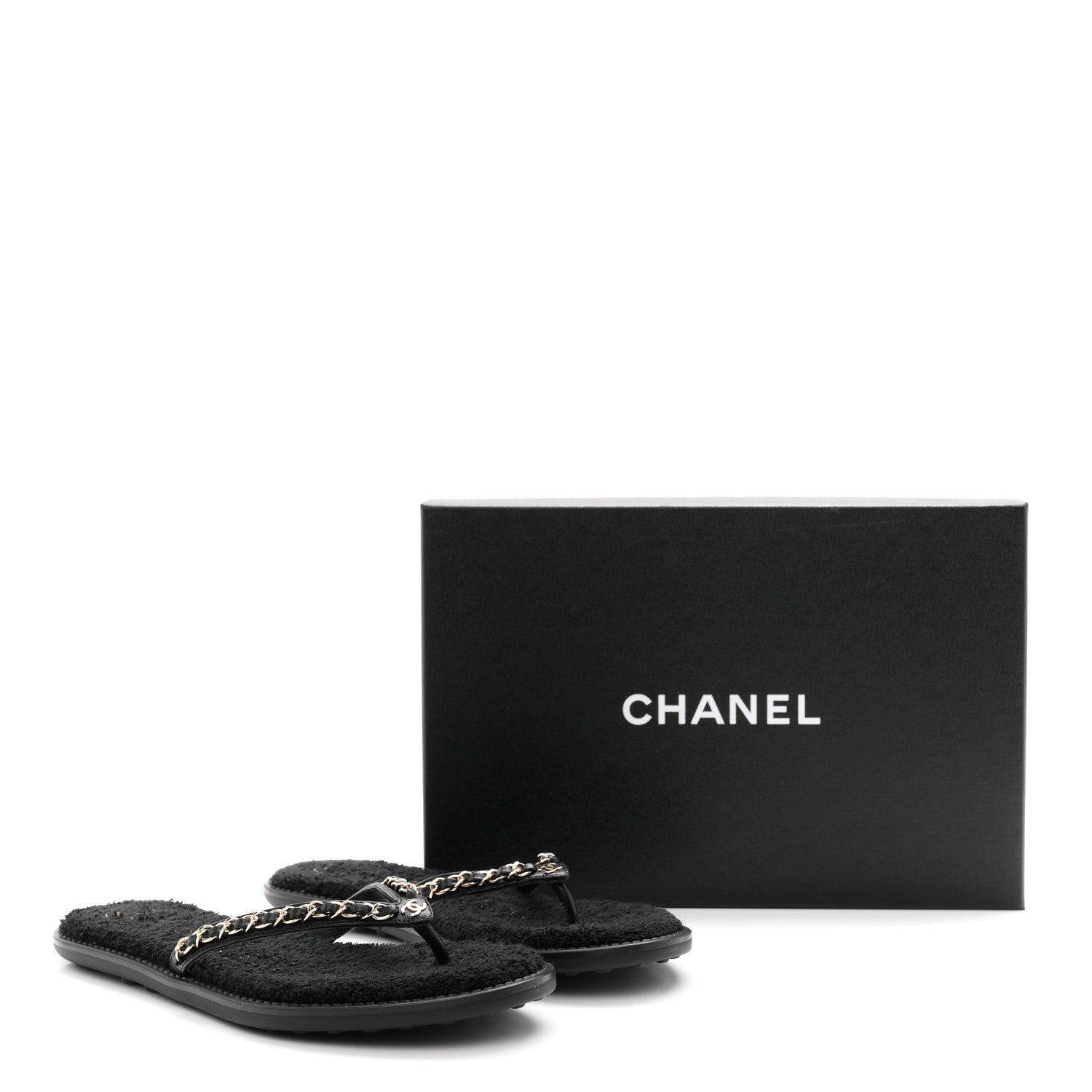 Chanel Lambskin CC Chain Thong Sandals 39 Black 10 of 10