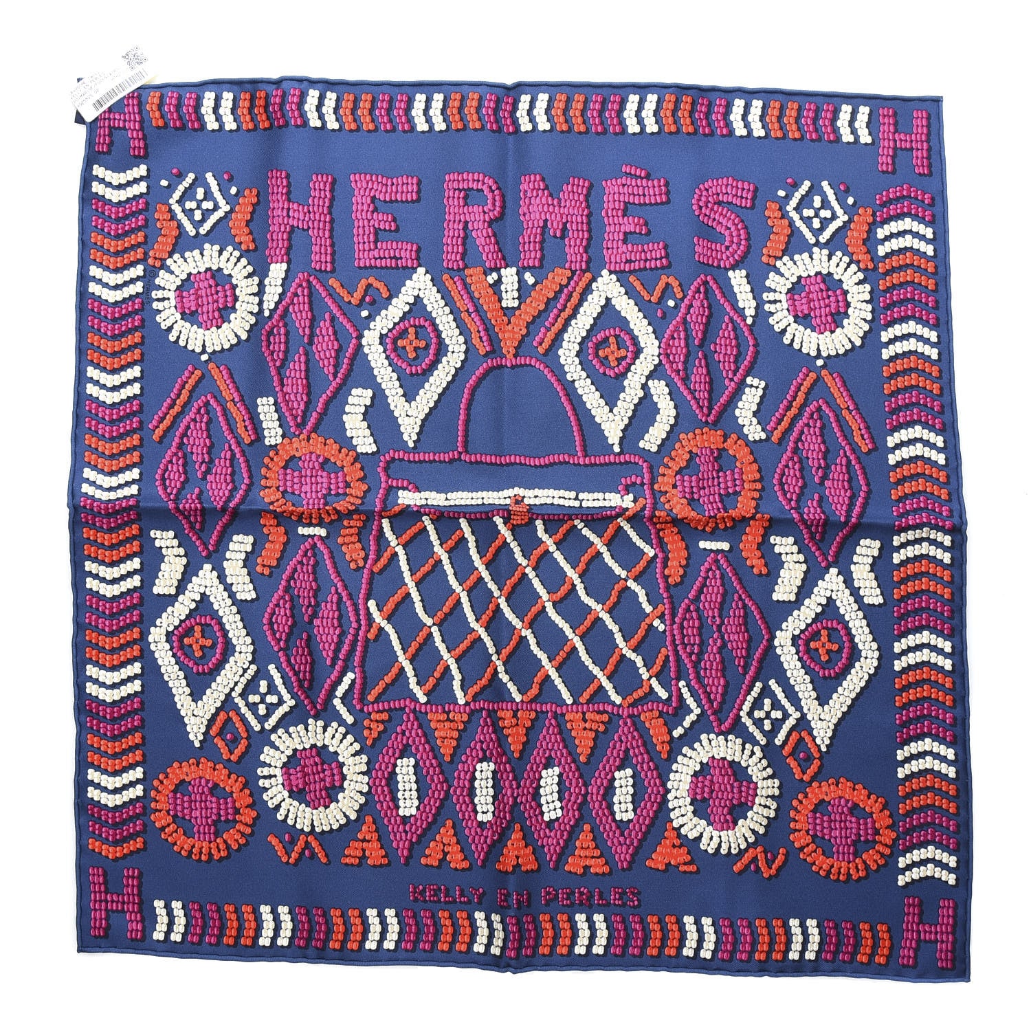 Hermes Silk Kelly En Perles Scarf 70 Marine Fuchsia Rouge 1 of 3