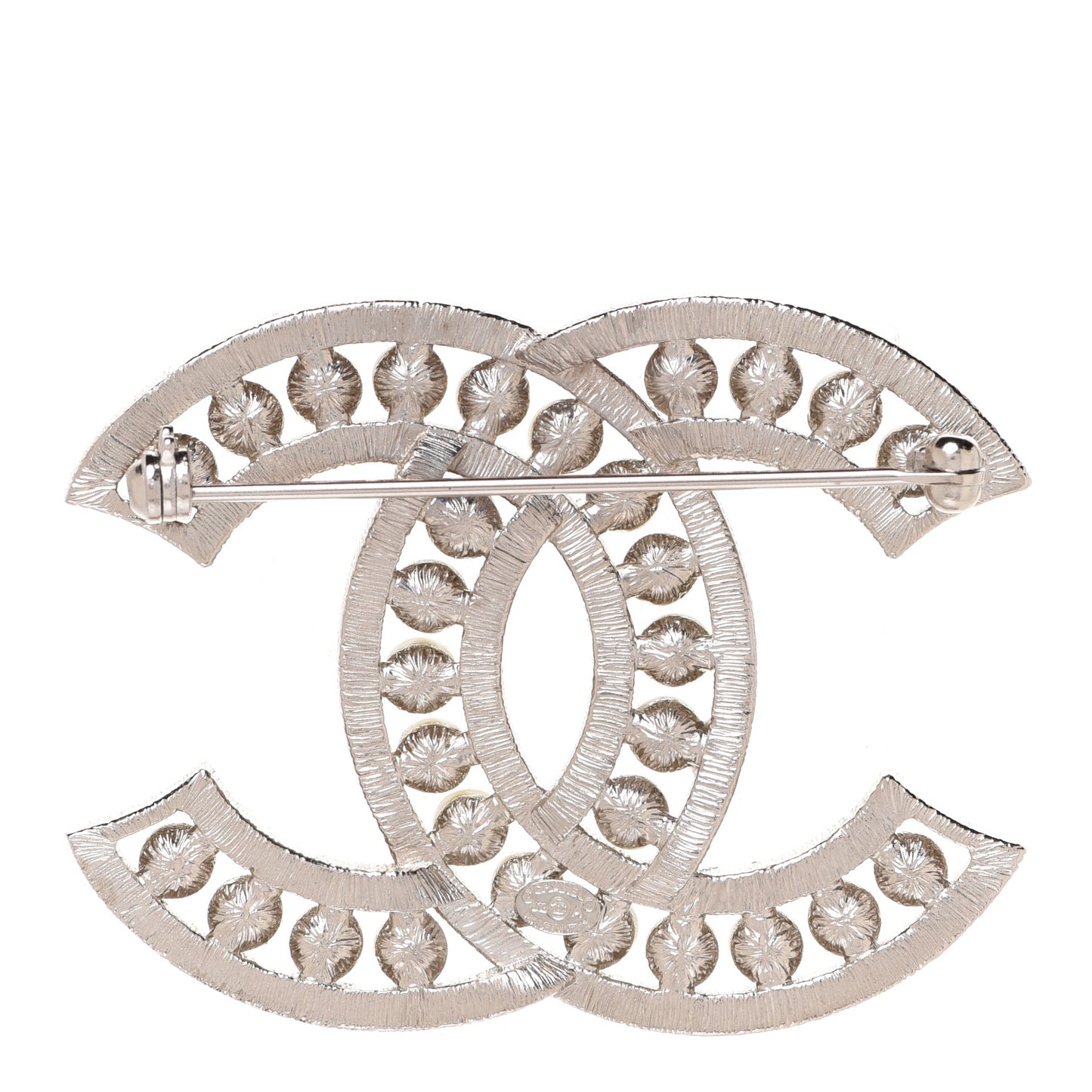 Pearl Crystal CC Brooch Silver