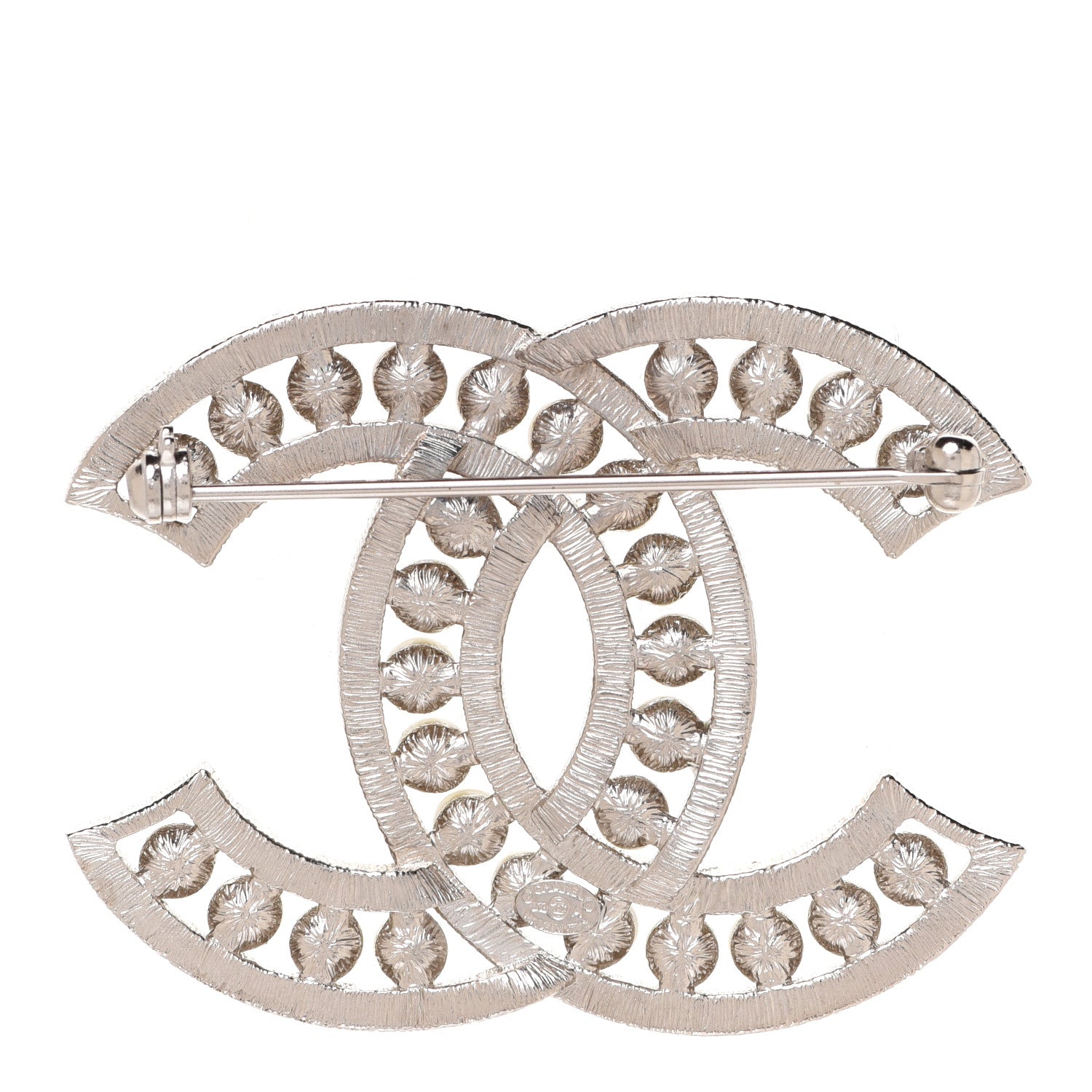 Chanel Pearl Crystal CC Brooch Silver 3 of 5