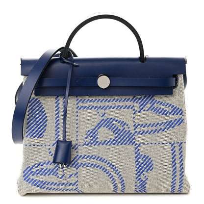Hermes Vache Hunter Toile H Brides de Gala Herbag Zip Retourne 31 PM Bleu De France Ecru Black 3 of 11