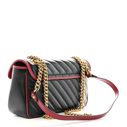 Gucci Vintage Effect Calfskin Matelasse Diagonal Small Torchon GG Marmont Shoulder Bag Black Romantic Cherry 3 of 10