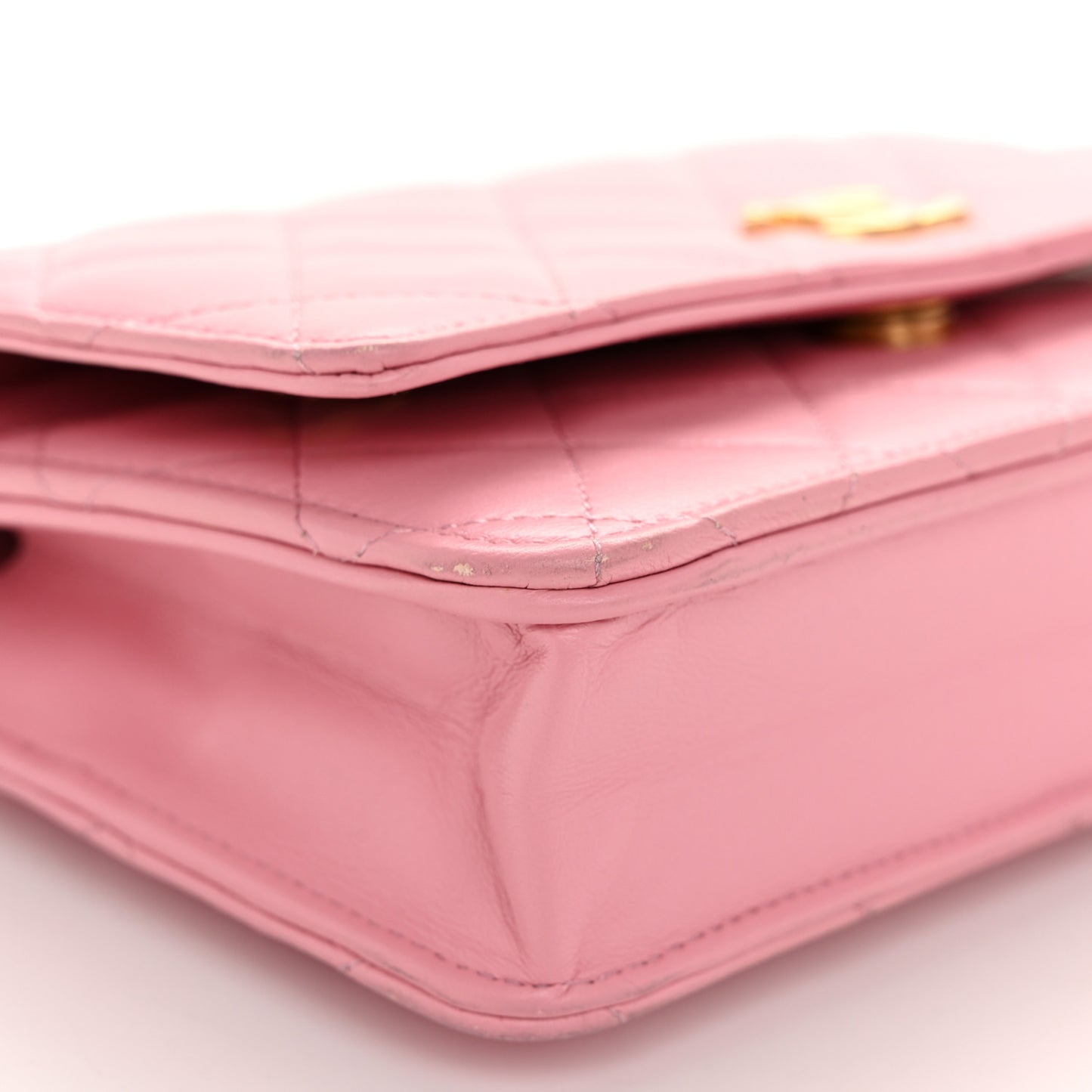 Lambskin Quilted Pick Me Up Wallet On Chain WOC Light Pink