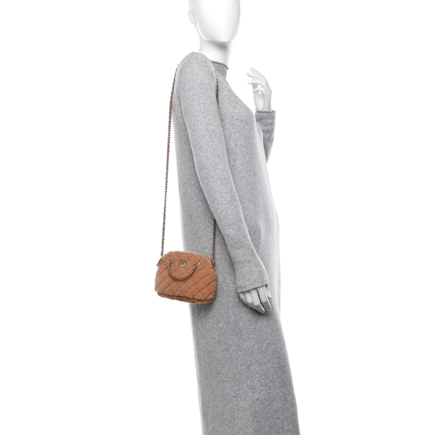 Shearling Quilted Shiny Coco Clutch With Chain Dark Beige