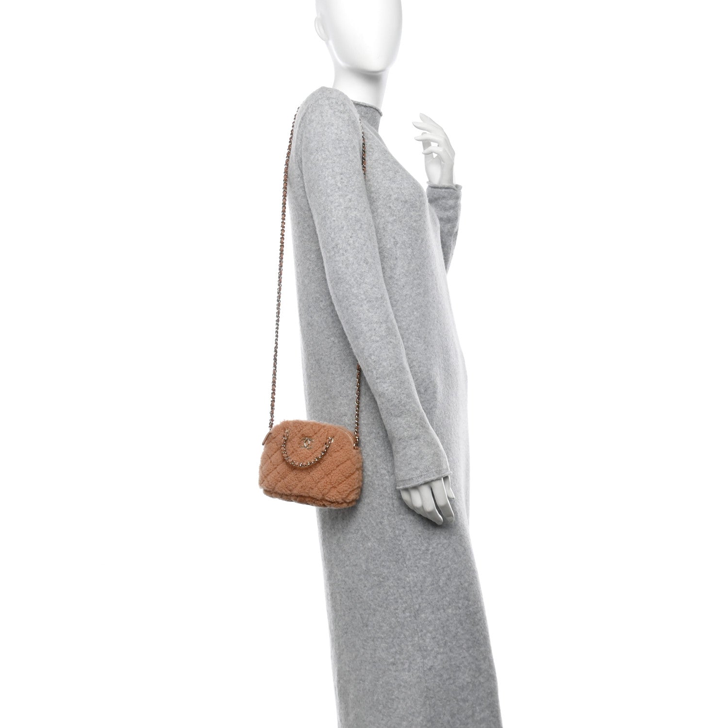 Chanel Shearling Quilted Shiny Coco Clutch With Chain Dark Beige 2 of 11