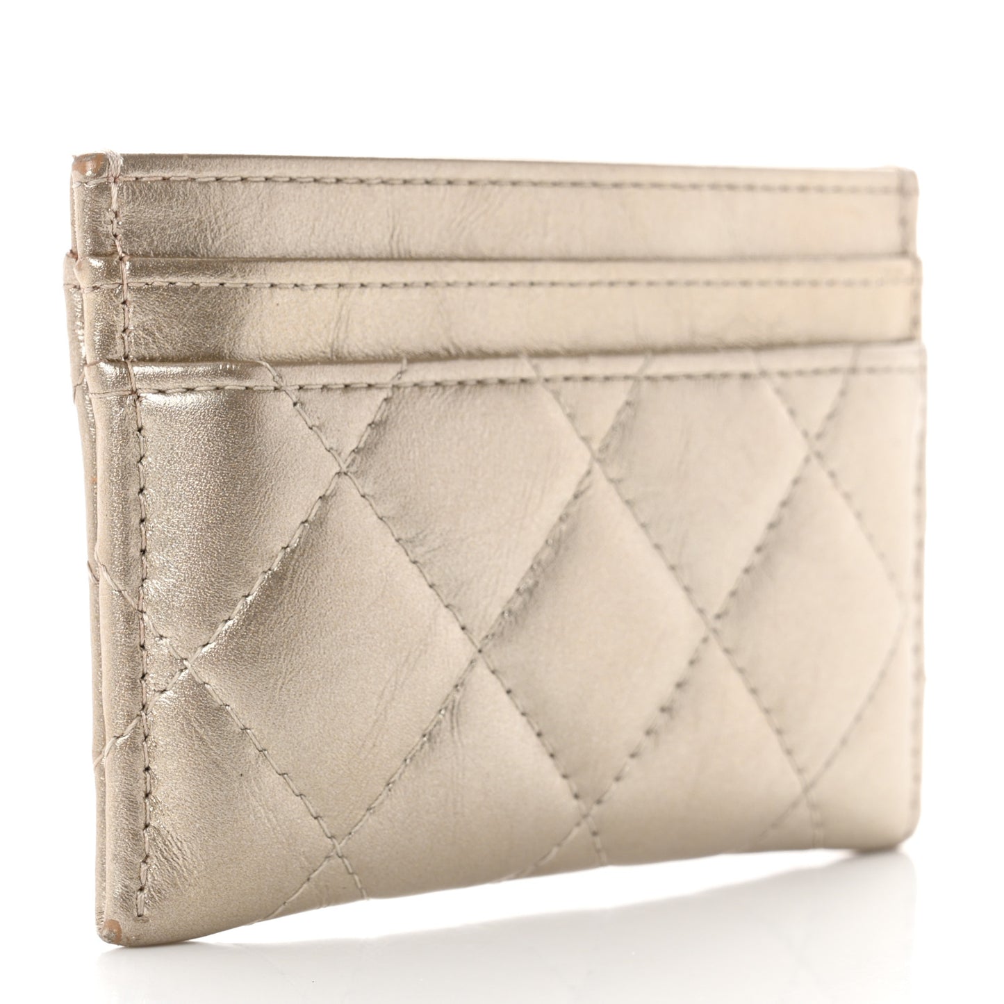 Metallic Aged Calfskin Quilted Reissue Card Holder Gold