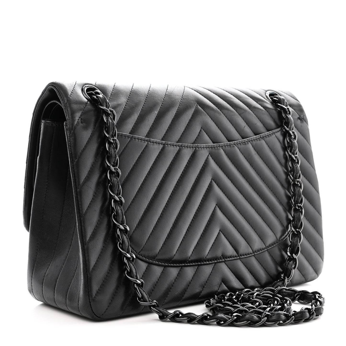 Lambskin Chevron Quilted Jumbo Double Flap So Black