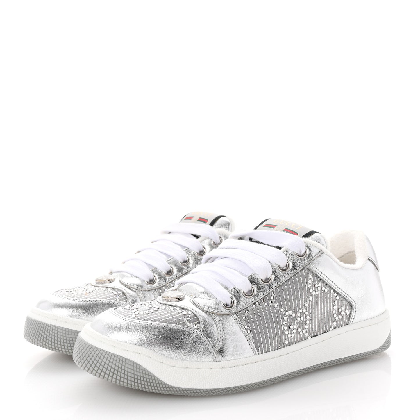Metallic Nappa Silk Crystals Womens Screener Sneakers 36.5 Silver Light Grey