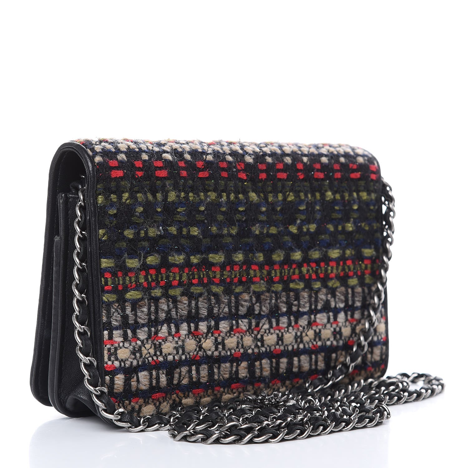 Chanel Tweed Wallet On Chain WOC Green Red Beige Black 3 of 16