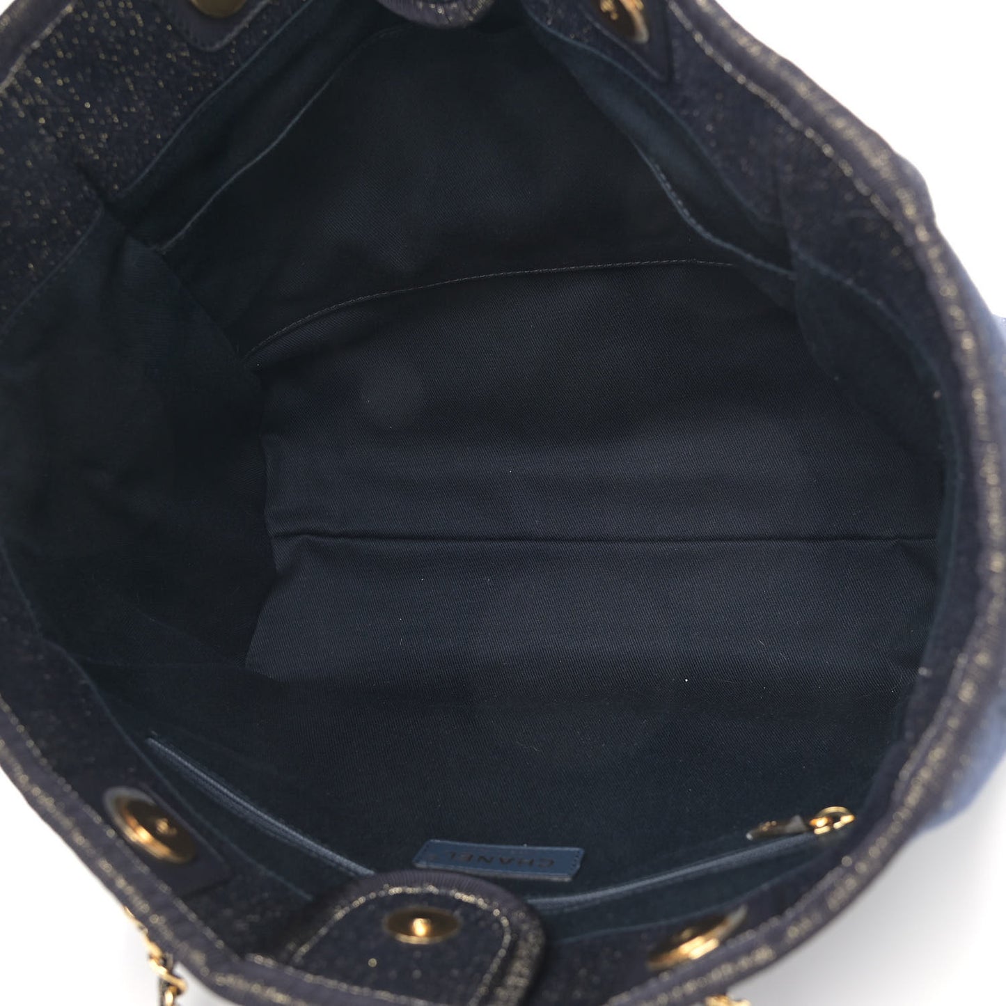 Lurex Canvas Small Deauville Tote Navy Blue Gold