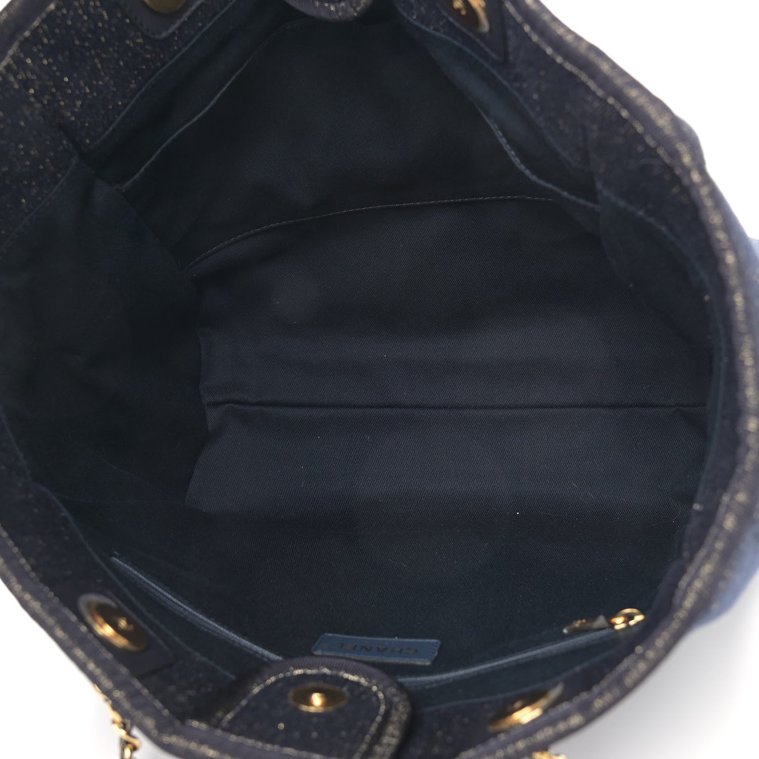 Chanel Lurex Canvas Small Deauville Tote Navy Blue Gold 5 of 12