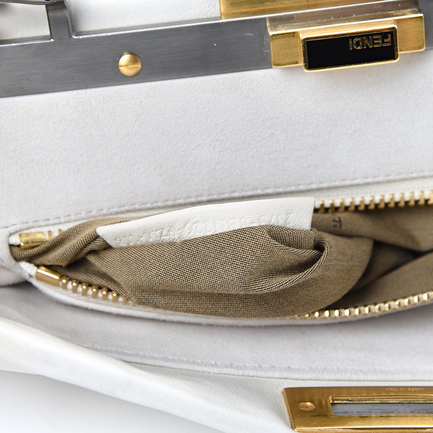 Vitello Suede Medium Peekaboo Iconic Satchel White