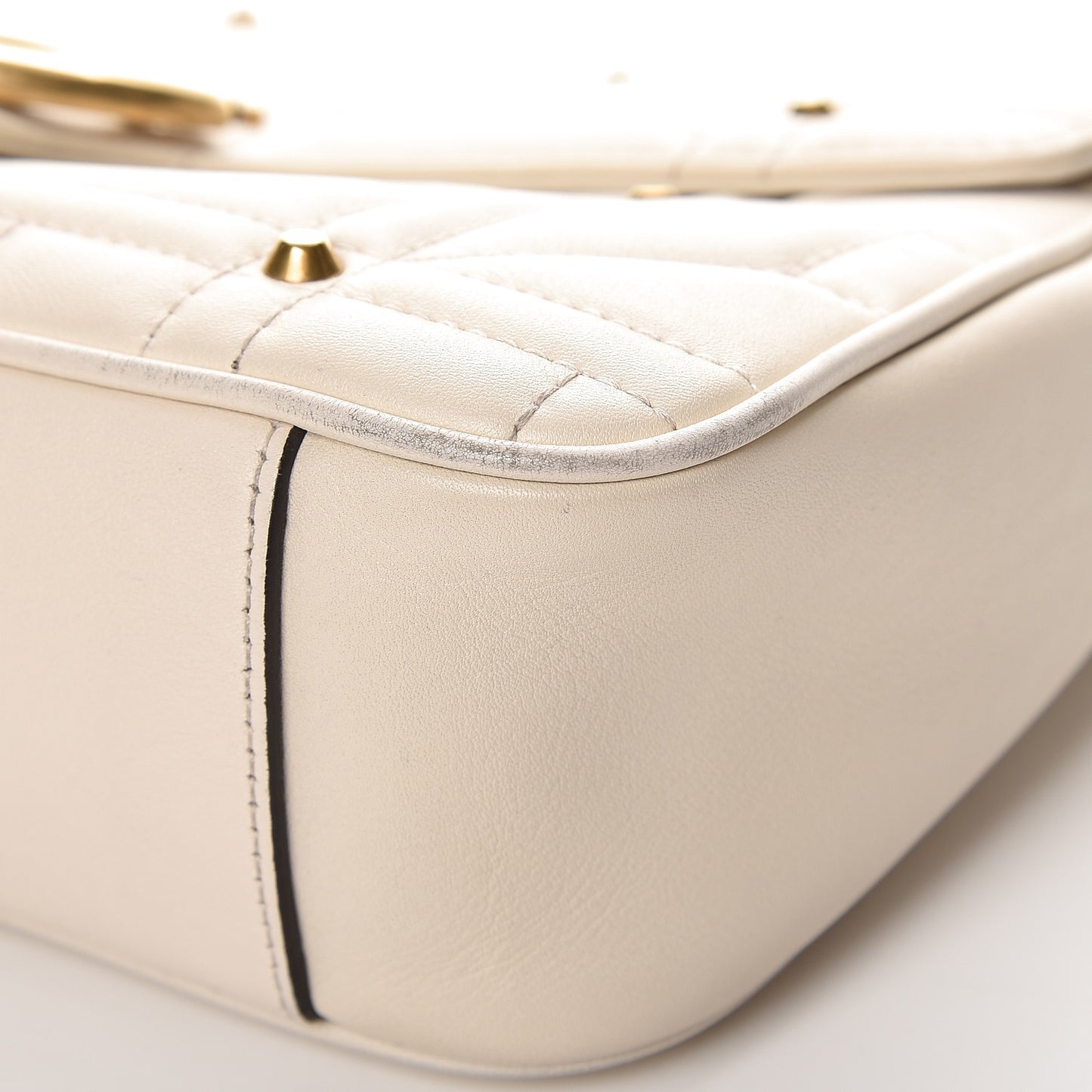 Calfskin Matelasse Studded Medium GG Marmont Shoulder Bag White