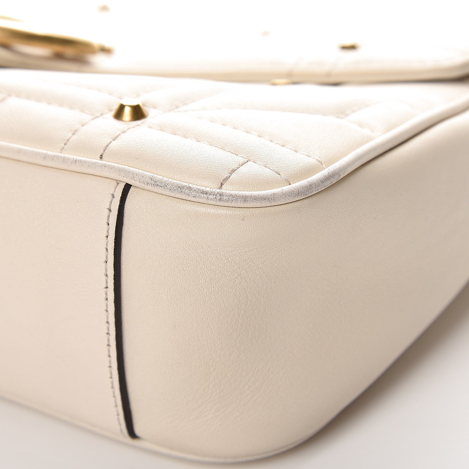 Gucci Calfskin Matelasse Studded Medium GG Marmont Shoulder Bag White 10 of 13
