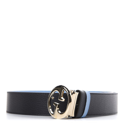 Gucci Dollar Calfskin 1973 Reversible Belt 85 34 Black Mineral Blue 1 of 5
