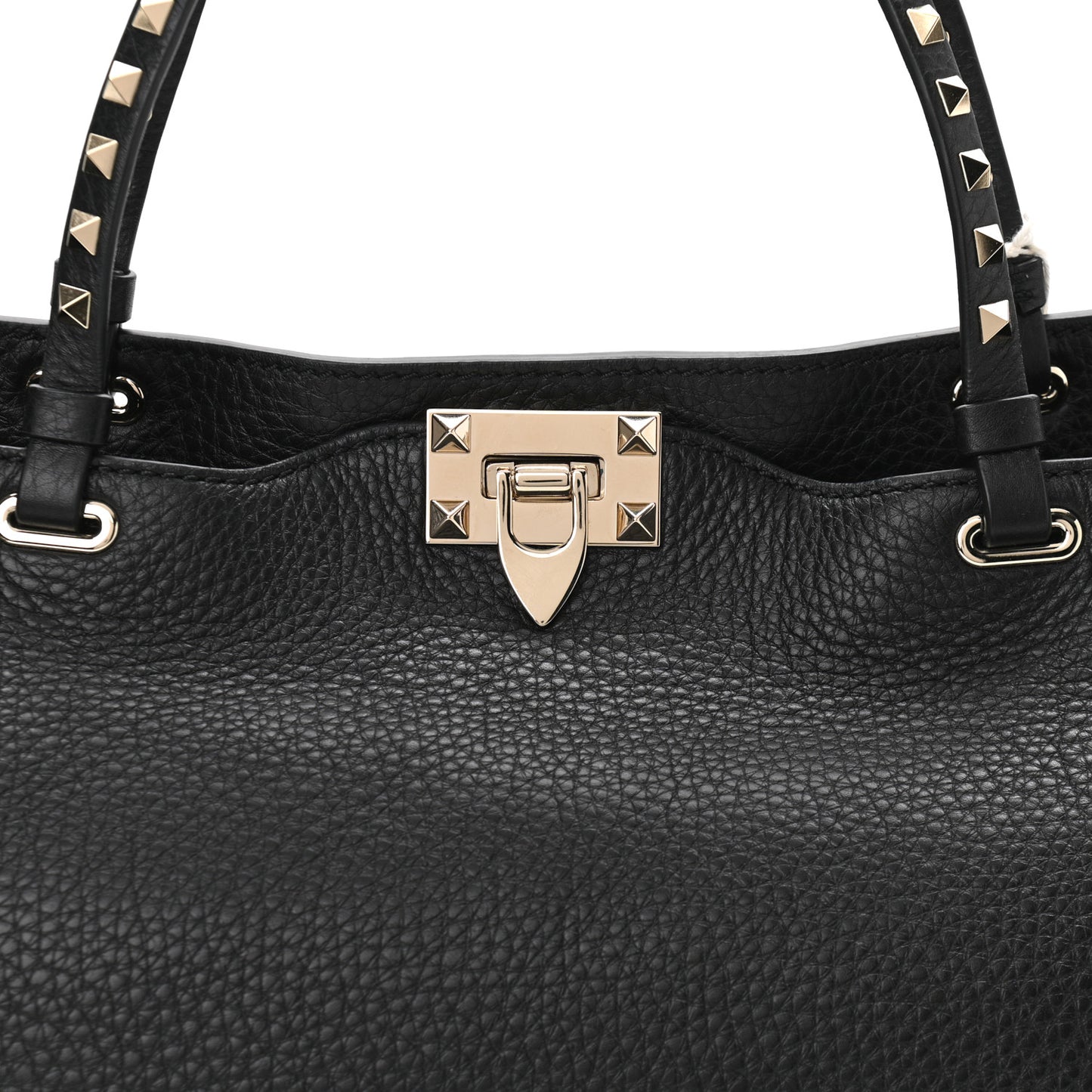 Pebbled Calfskin Medium Rockstud Tote Black