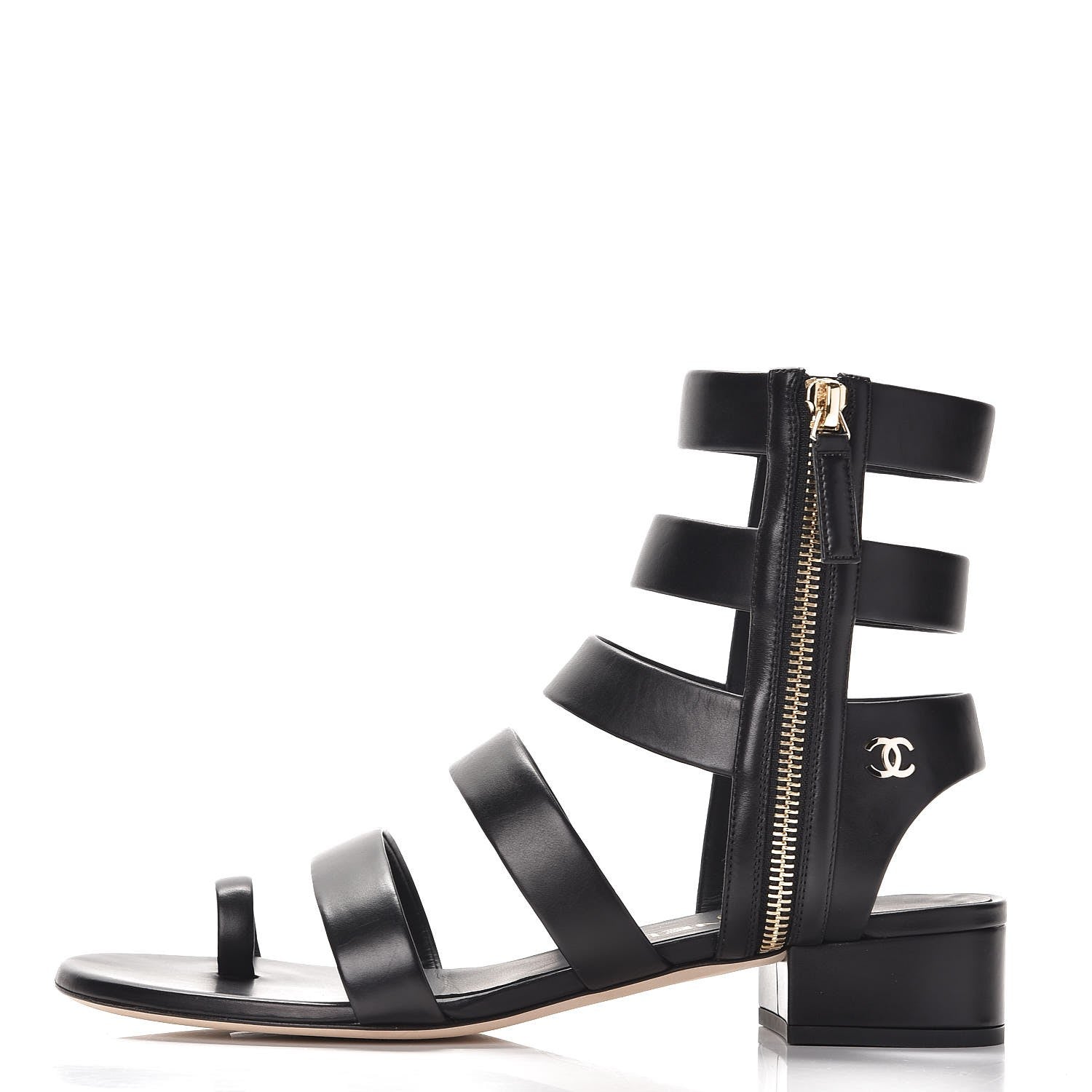 Chanel Calfskin Gladiator Sandals 38.5 Black 1 of 10