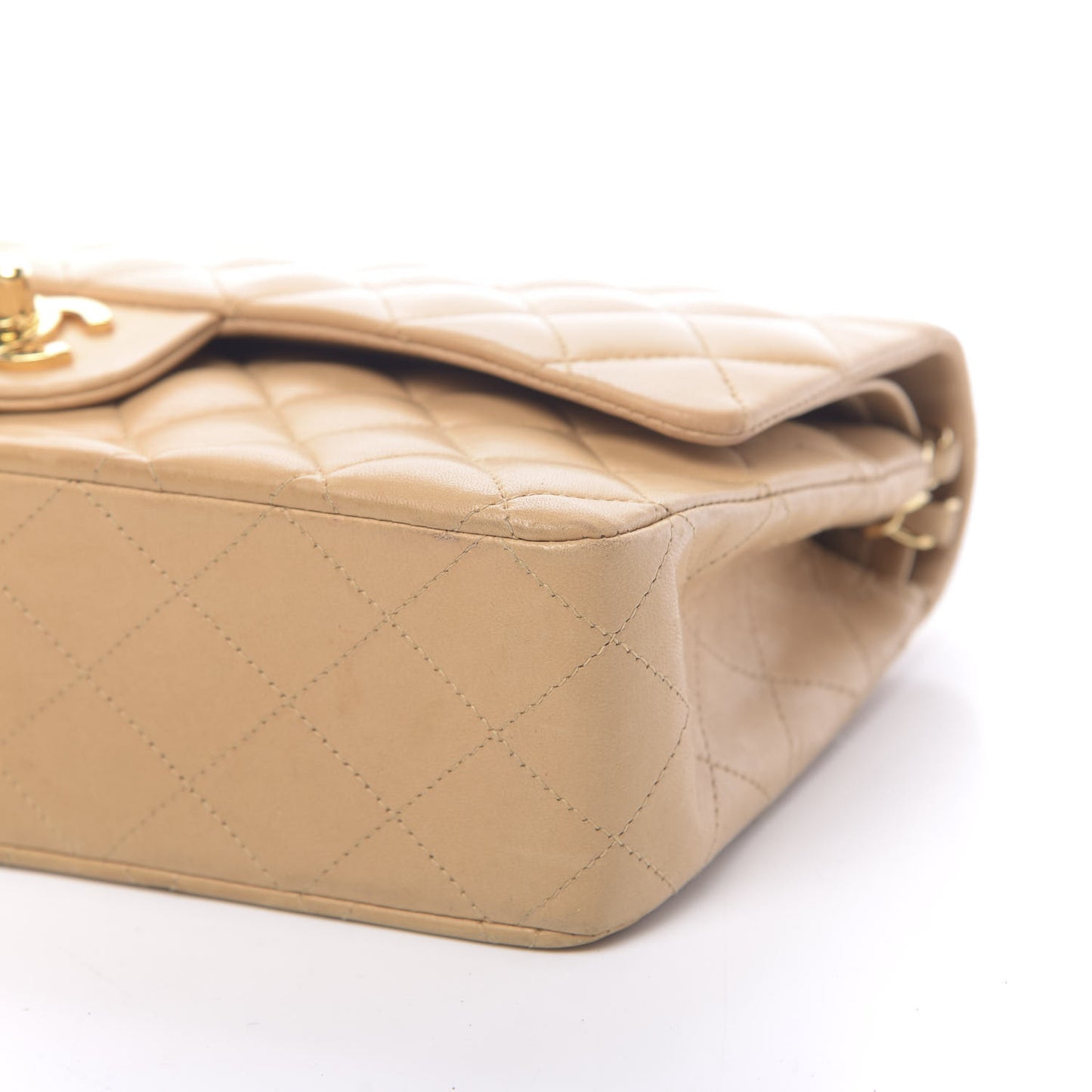 Lambskin Quilted Medium Double Flap Beige