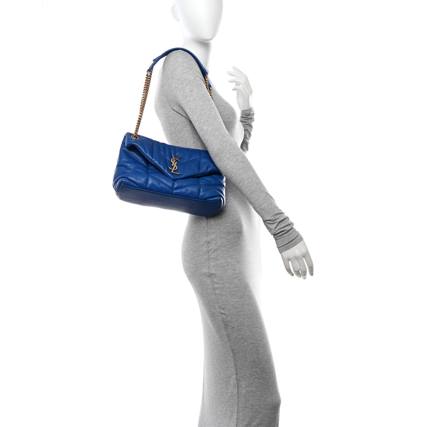 Lambskin Quilted Small Loulou Puffer Monogram Chain Satchel Majorele Blue