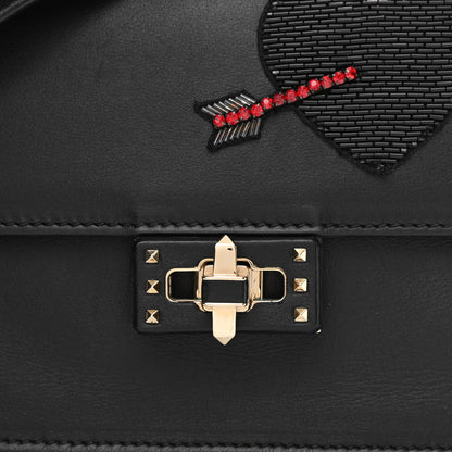 Valentino Garavani Calfskin Crystal Bead Embellished Mini Rockstud Love Story Ruffle Strap Bag Black 9 of 11