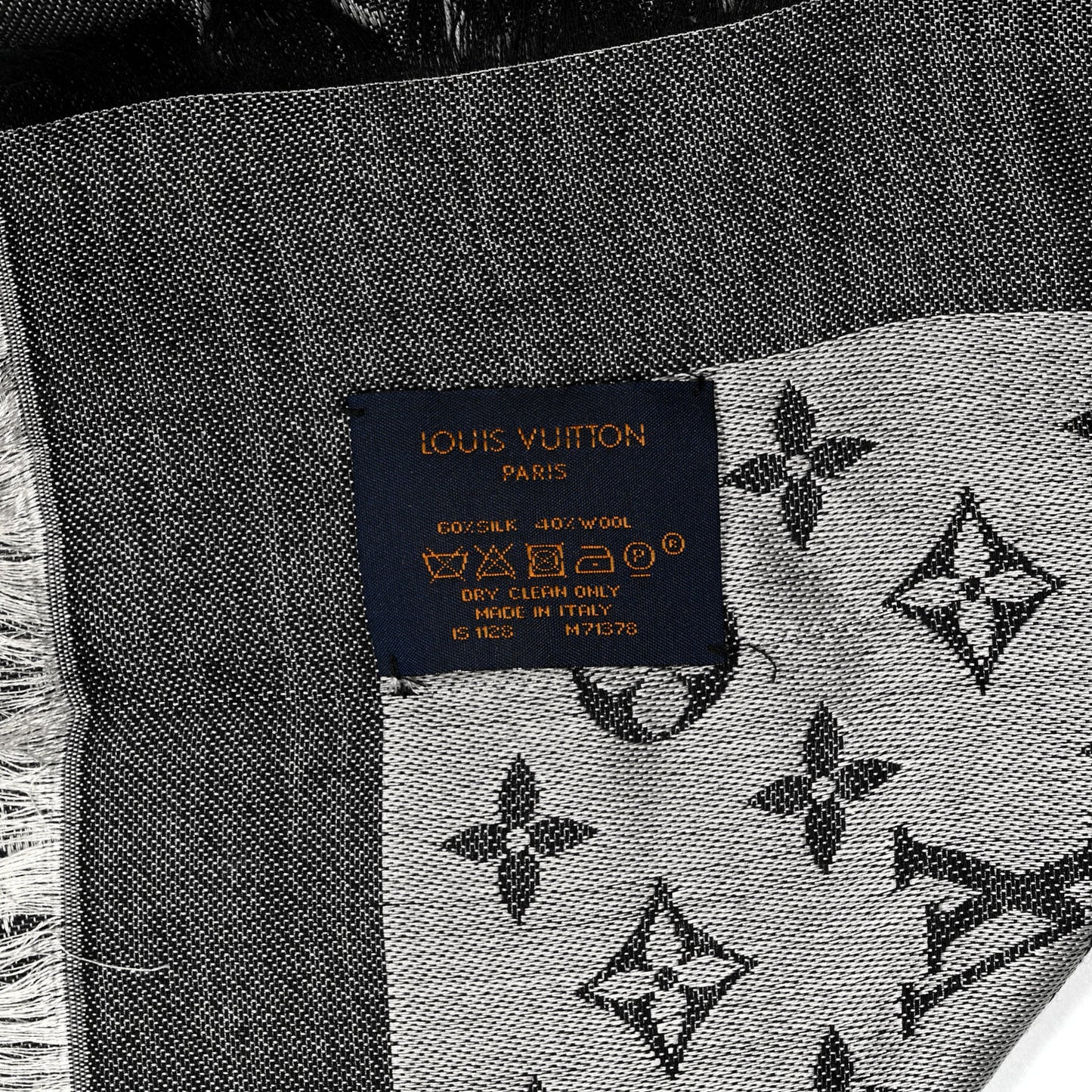 Silk Wool Monogram Denim Shawl Black