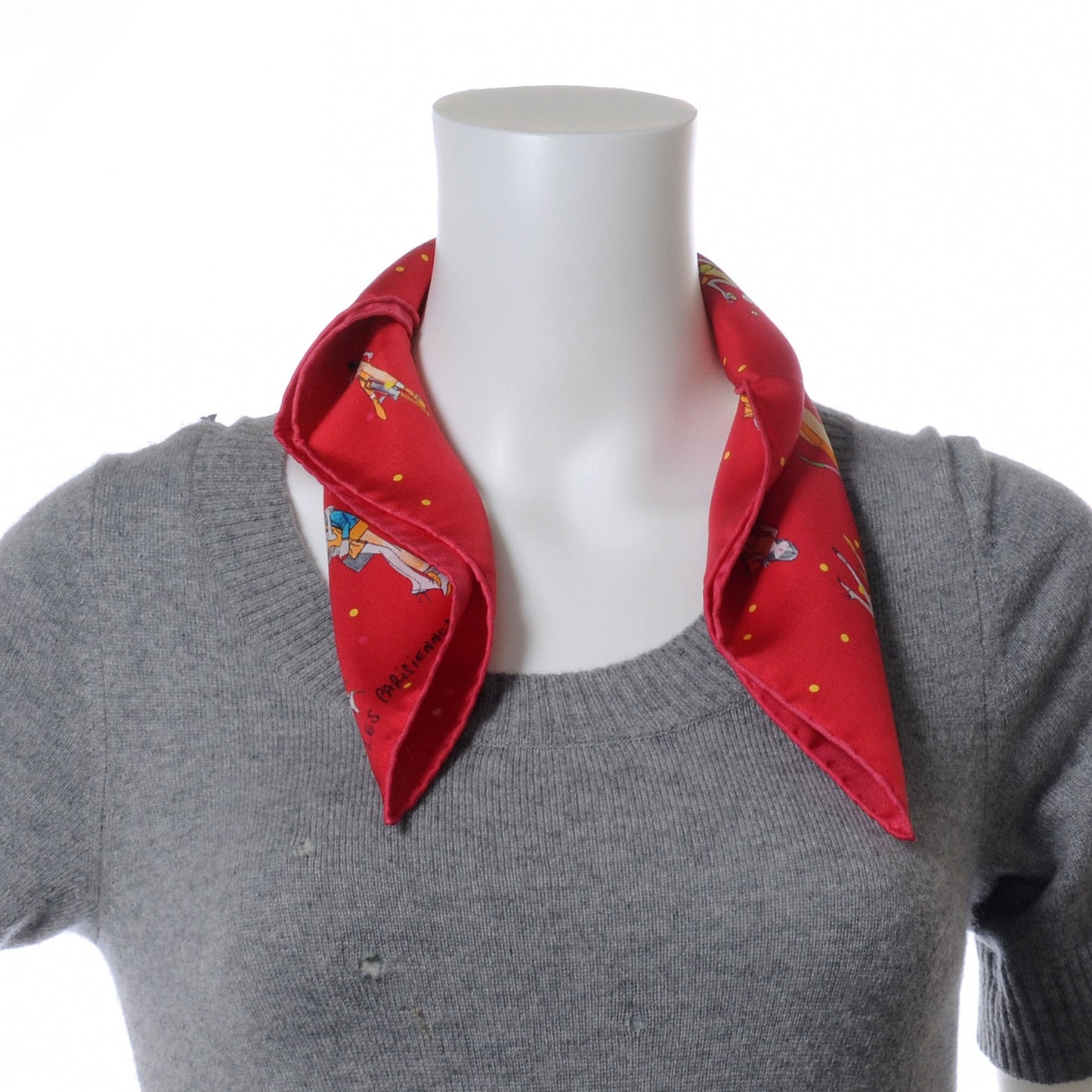Silk Les Parisiennes De Kiraz Pocket Square Scarf Red