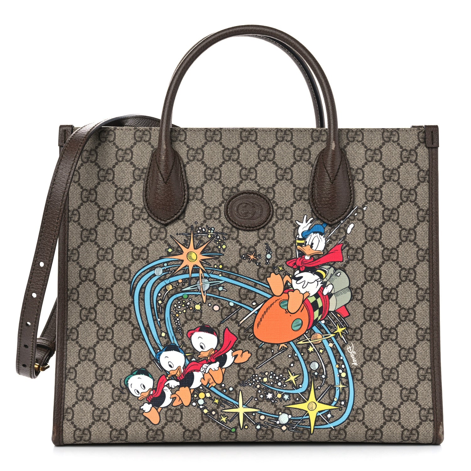 Gucci X DISNEY GG Supreme Monogram Donald Duck Retro Interlocking G Tote Bag Beige Multicolor New Acero 1 of 14