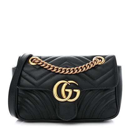 Gucci Calfskin Matelasse Mini GG Marmont Shoulder Bag Black 1 of 11