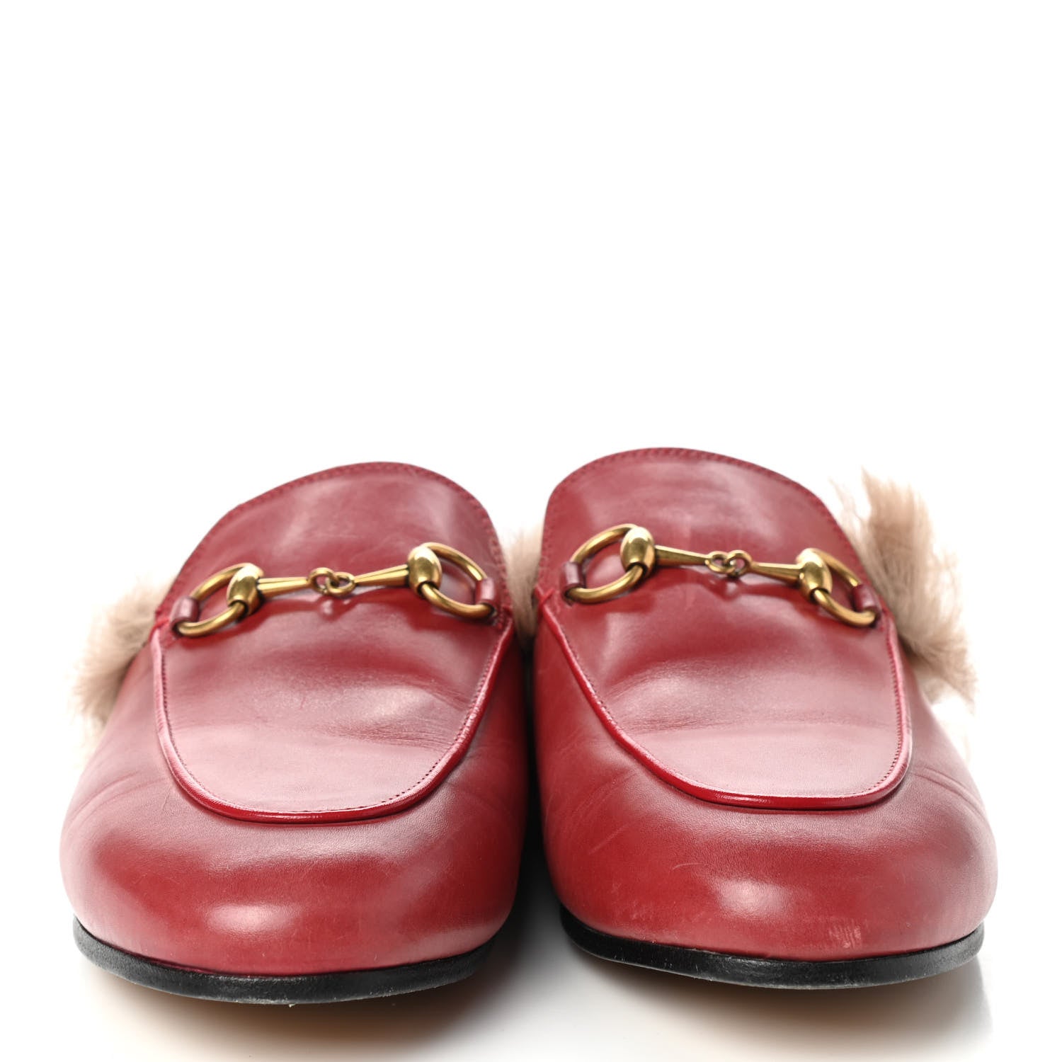 Gucci Betis Glamour Calfskin Fur Womens Princetown Slippers 35.5 Hibiscus Red Naturale 2 of 13
