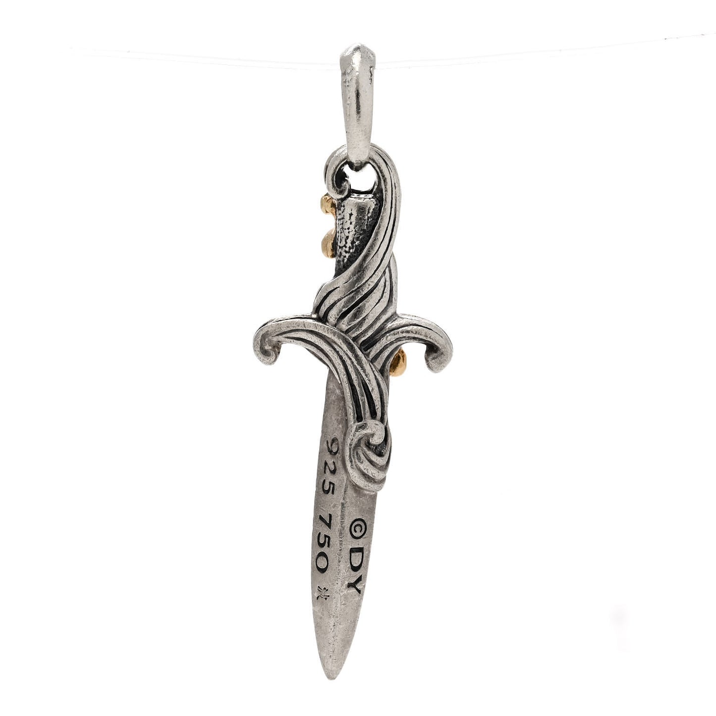 DAVID YURMAN Sterling Silver 18K Yellow Gold Black Diamond Waves Dagger Amulet Pendant