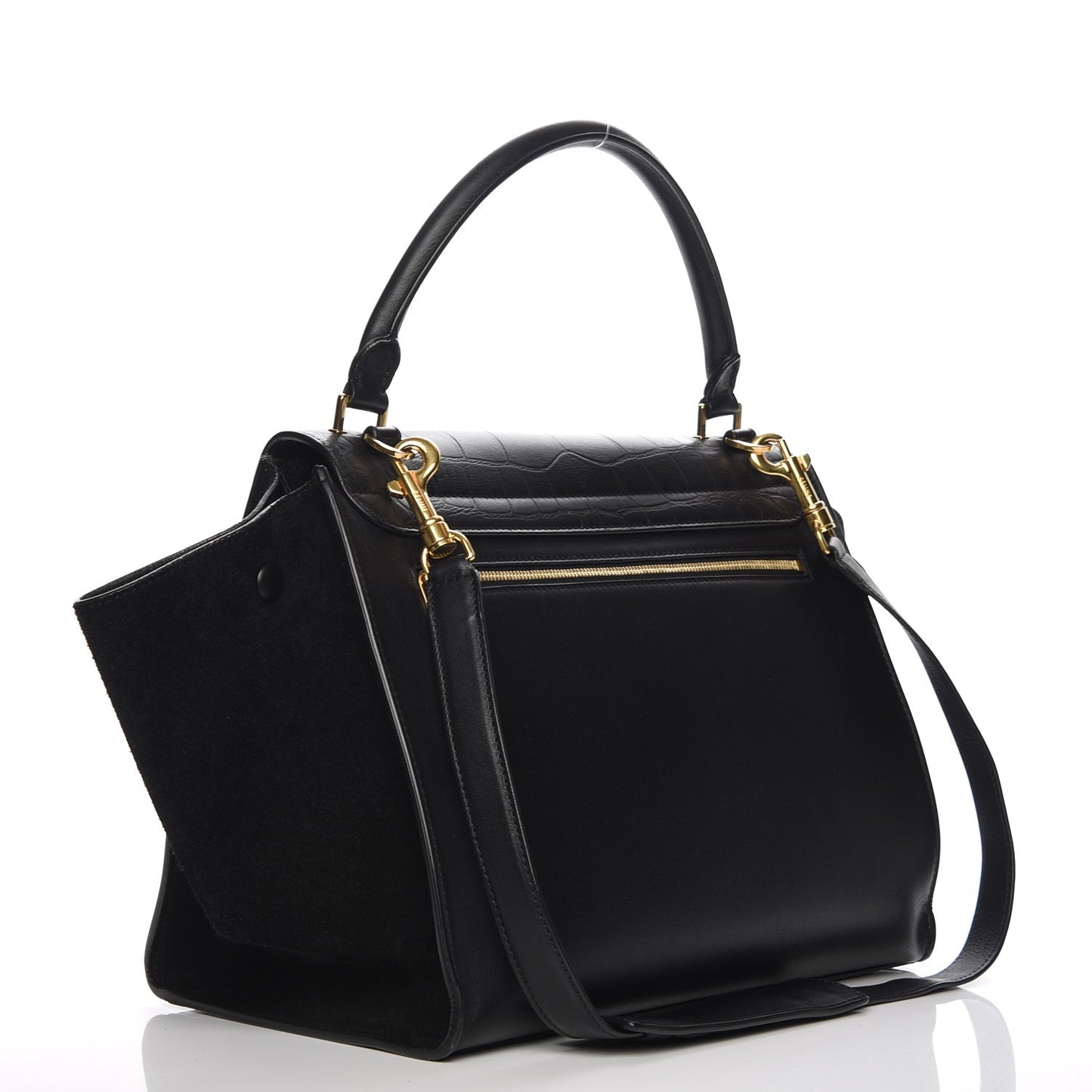 Crocodile Embossed Calfskin Suede Medium Trapeze Black