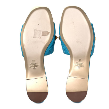 Valentino Garavani Nappa Roman Stud Flat Slide Sandals 39 Sky Fall 5 of 7