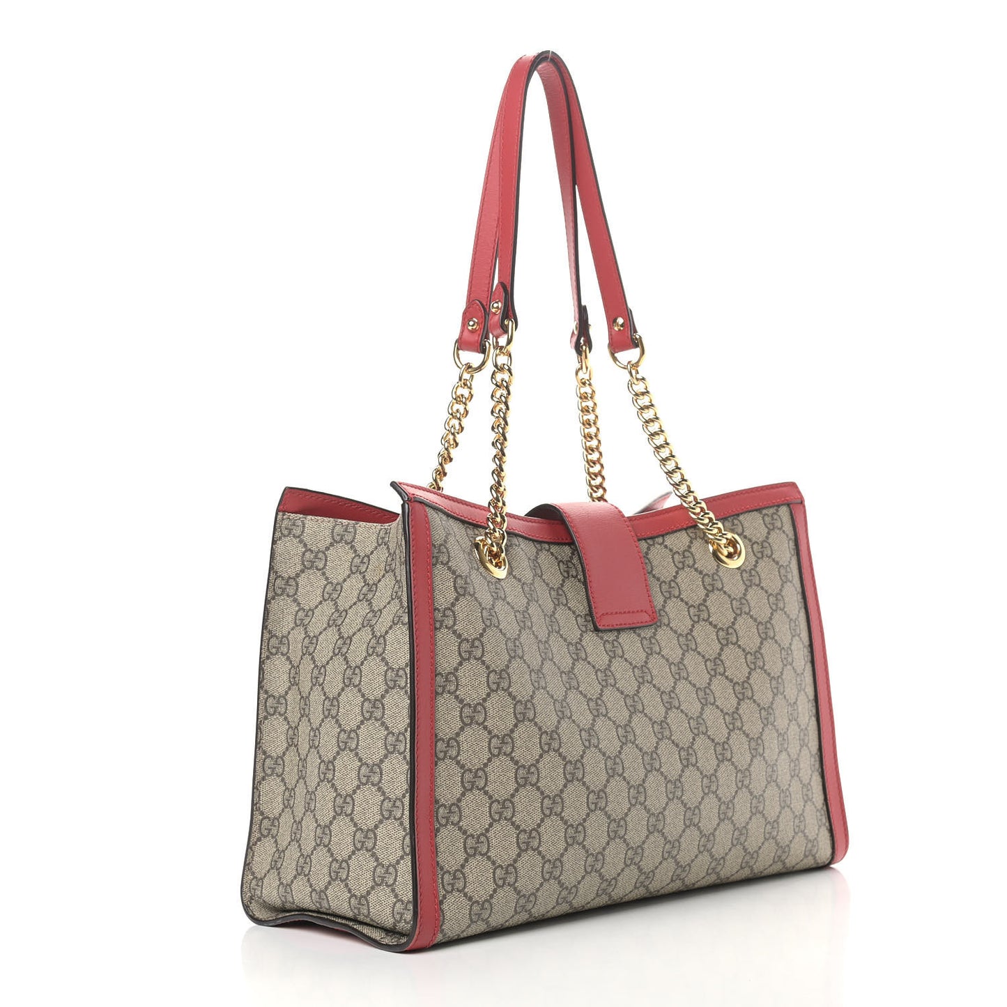 GG Supreme Monogram Medium Padlock Tote Hibiscus Red