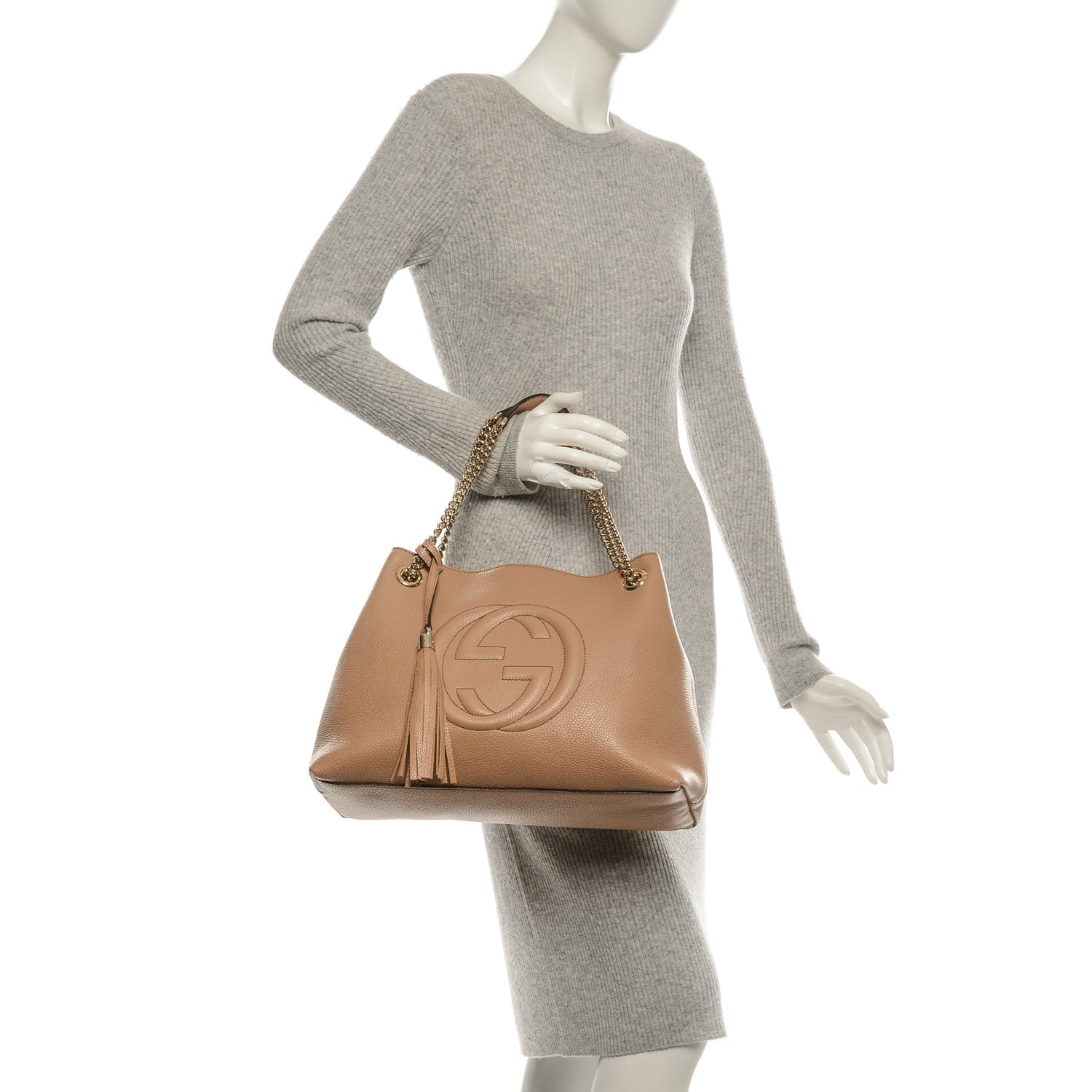 Gucci Pebbled Calfskin Medium Soho Chain Shoulder Bag Rose Beige 2 of 7
