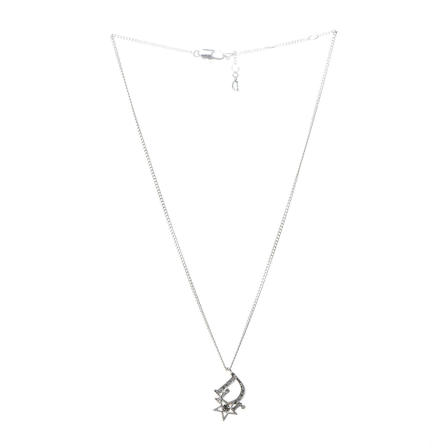 Christian Dior Crystal Logo Star Necklace Silver 3 of 6