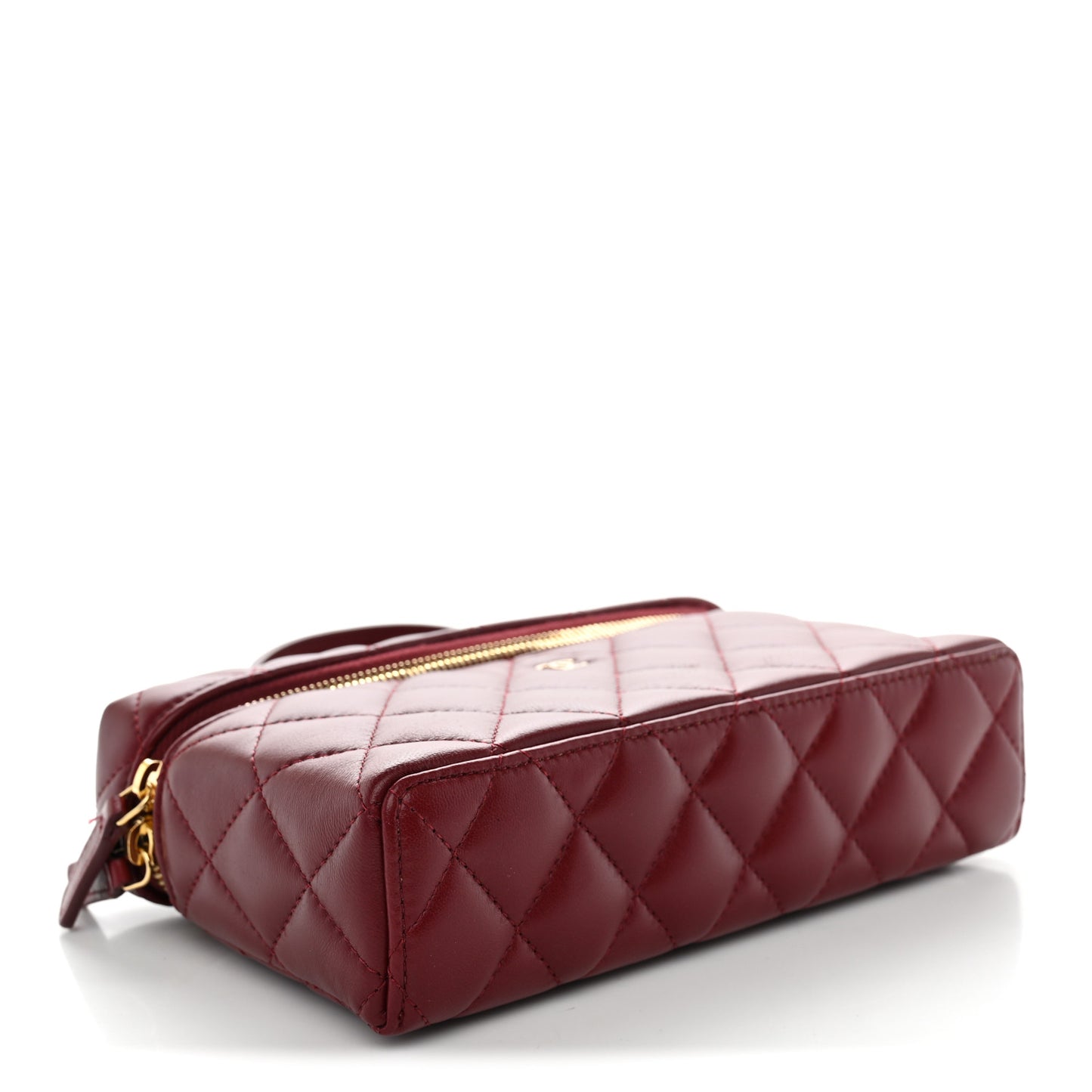 Lambskin Quilted Top Handle Slim Vanity With Chain Burgundy
