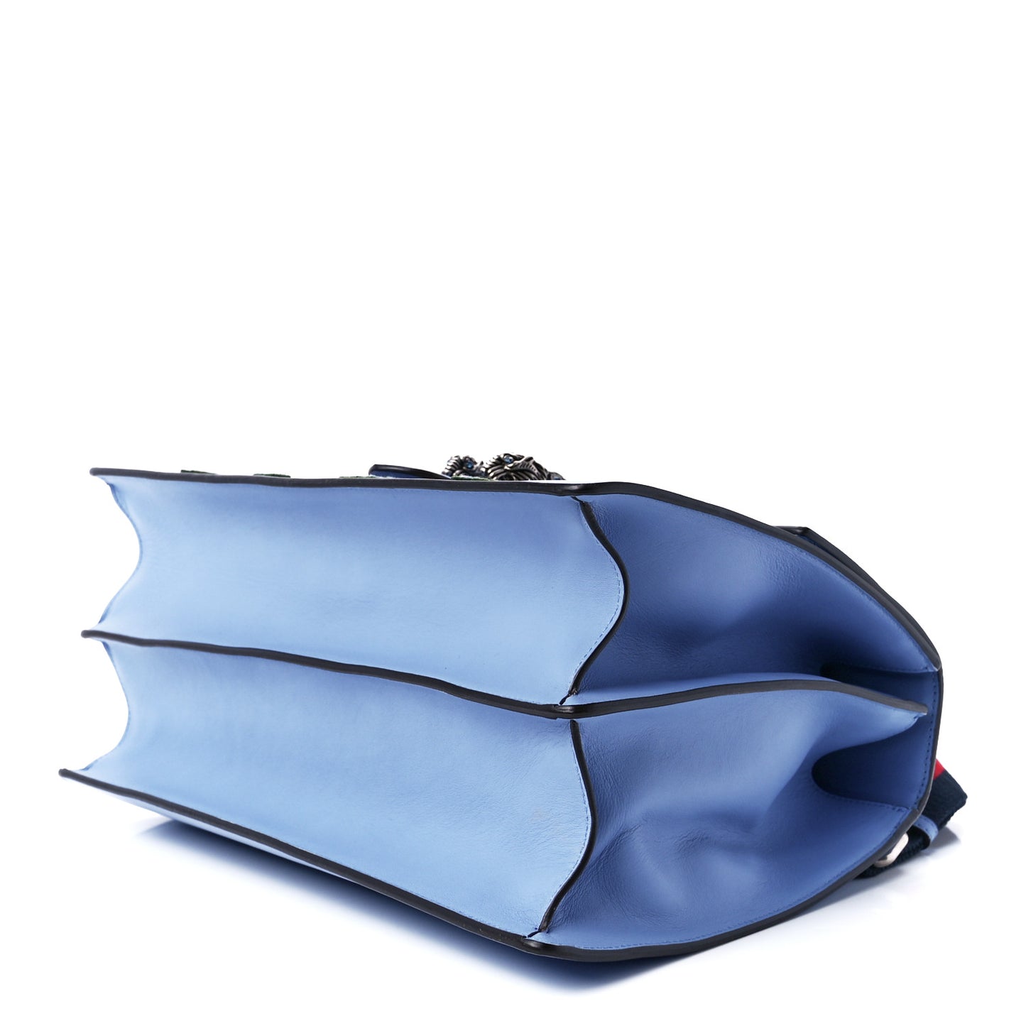 Moon Calfskin Crystal Web Embroidered Large Dionysus Bamboo Top Handle Bag Clear Sky Blue Multicolor