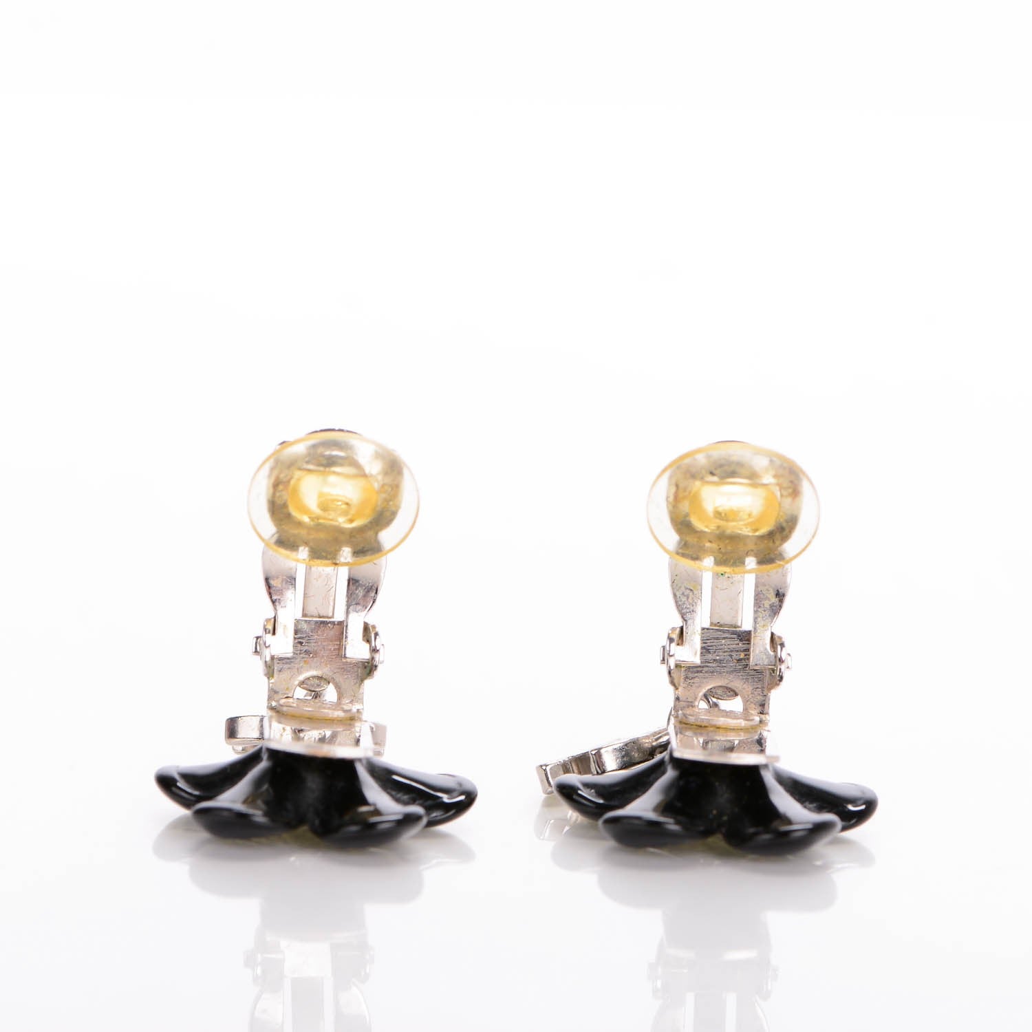 Chanel Enamel Crystal CC Camellia Drop Clip On Earrings Black 3 of 4