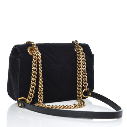 Gucci Velvet Matelasse Mini GG Marmont Shoulder Bag Black 3 of 10