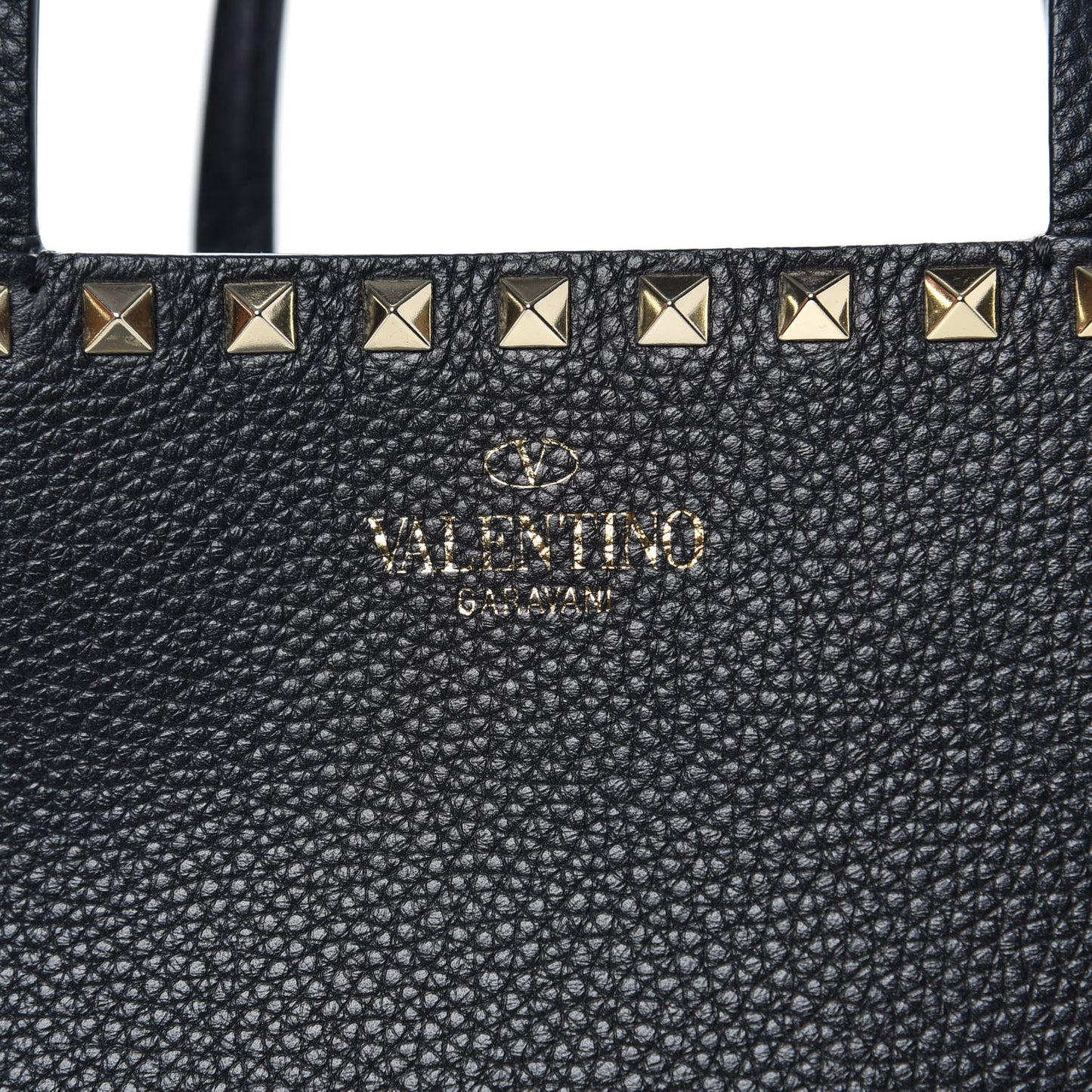 Grained Calfskin Rockstud Shoulder Tote Black