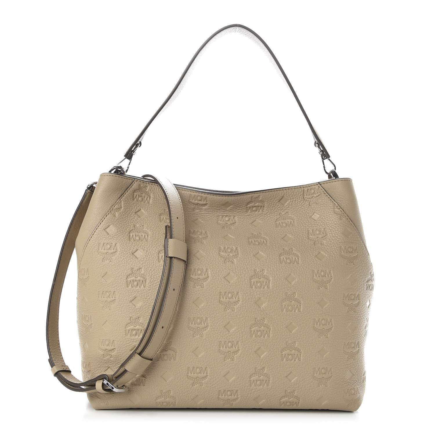 MCM Calfskin Ottomar Monogram Medium Klara Hobo New Beige 1 of 10