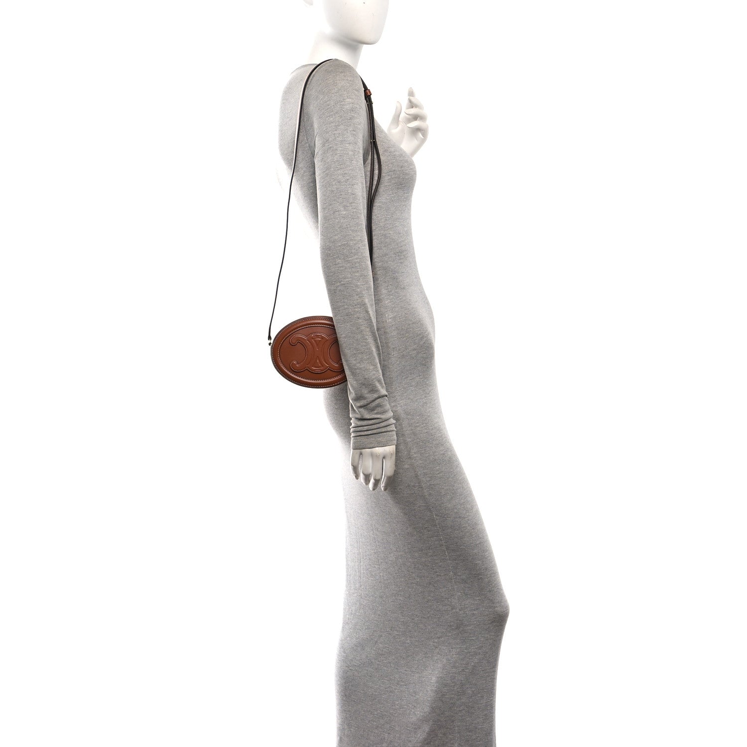 Celine Smooth Calfskin Cuir Small Triomphe Oval Crossbody Purse Tan 2 of 11