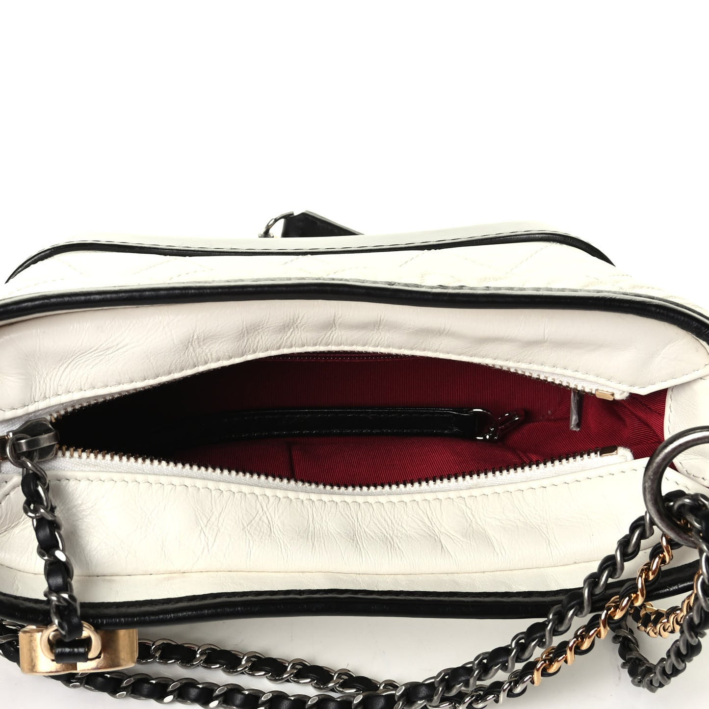 Aged Calfskin Quilted Small Gabrielle Hobo Black White